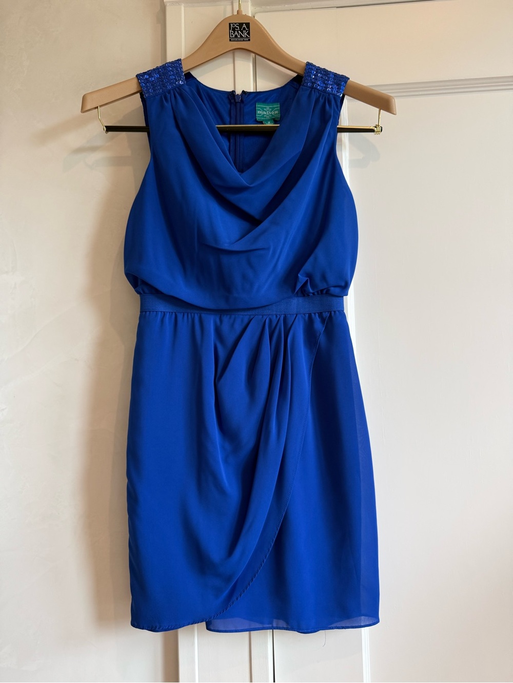 Macy's Royal Blue Sleeveless Cowl Neck Mini Dress
